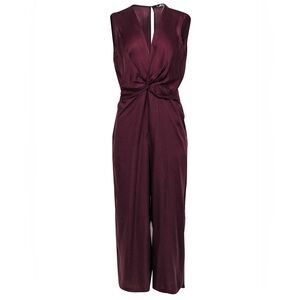 Amour Vert Maroon Twist Sleeveless Elegant Burgundy Jumpsuit